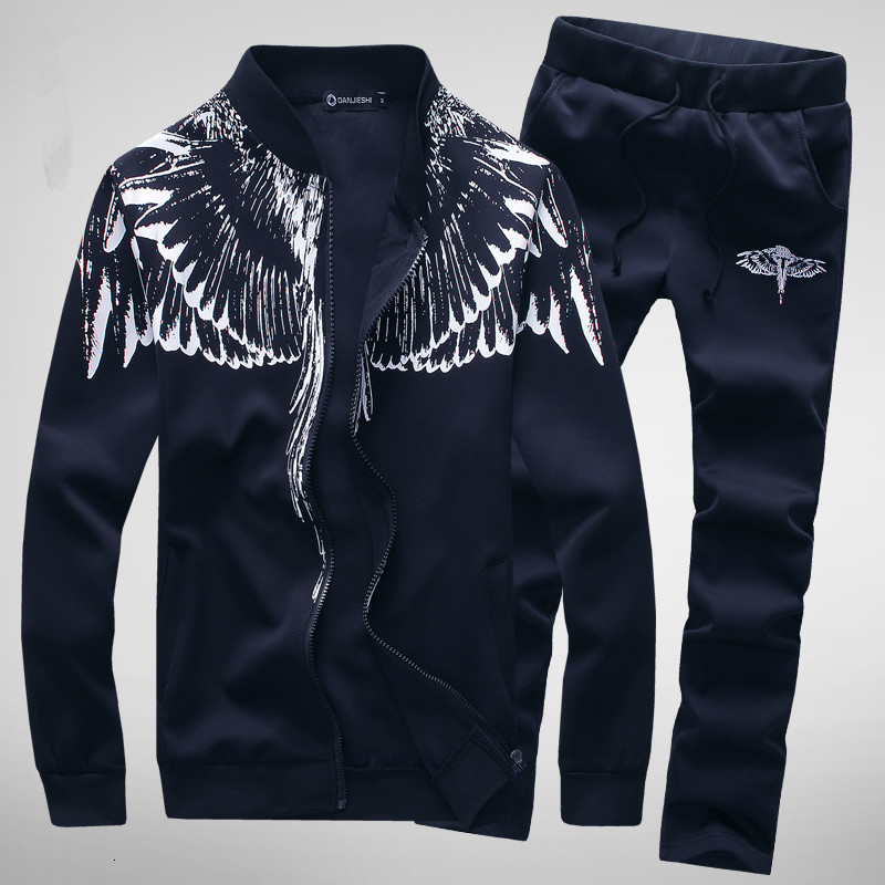 

2019 Men Jacket+Pants Tracksuit Set Spring Print Sudaderas Hombre Mens Sportwear Suits Long Sleeve Streetwear Man Tracksuits SH190909, Black