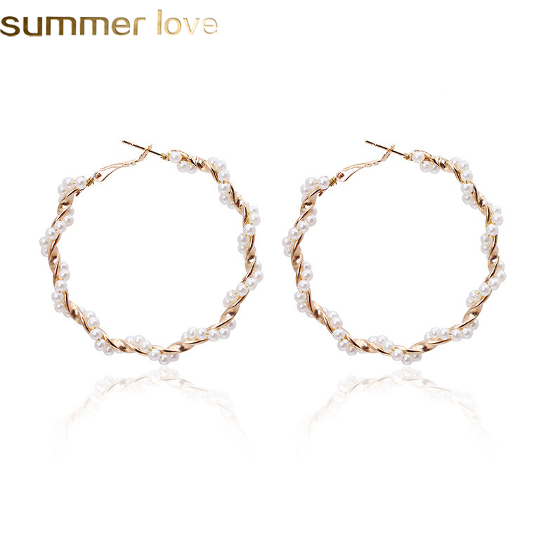 

Fashion Pearl Hoop Earrings for Women Elegant Girls Exaggerates Oversize Circle Ear Rings Summer Beach Jewelry