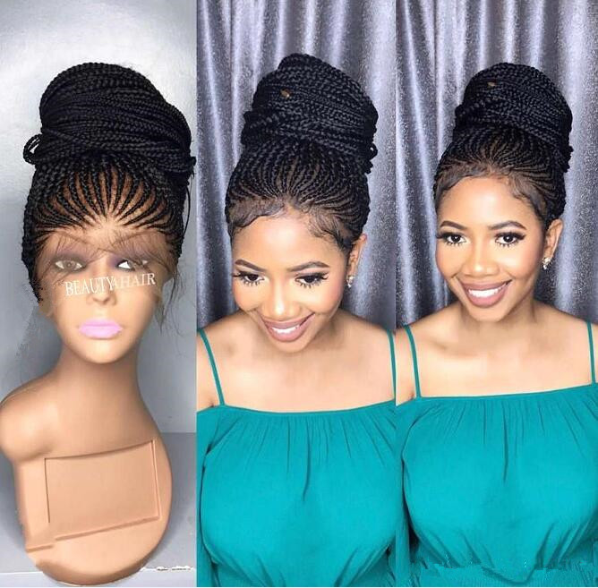 

African American Box Braiding Hair Wig Lace Front Wig Density 200% Black Colour Synthetic Hair Lace Wig for Black Women Free Shippping