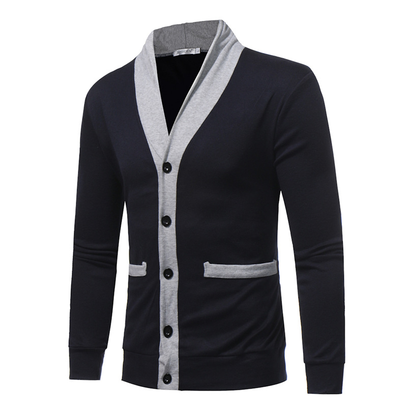 

Men's Sweaters Mens Fashion V Neck Contrast Color Decorative Slim Cardigan Jacket Long Sleeved Sweater Men M-2XL