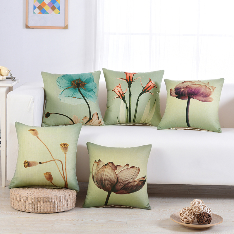 

Sofa Pillowcase Decorative Cushion Cover Pillow Case Flower Printed Linen Flower Throw Pillow Decor For Home Decoration, Style 3