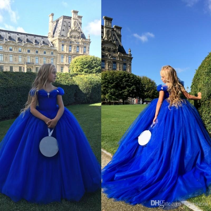 

Royal Blue Off The Shoulder Cinderella Flower Girl Dresses For Weddings Crystals Kids Ball Gowns Special Occasion Pageant Communion Dress, Light yellow