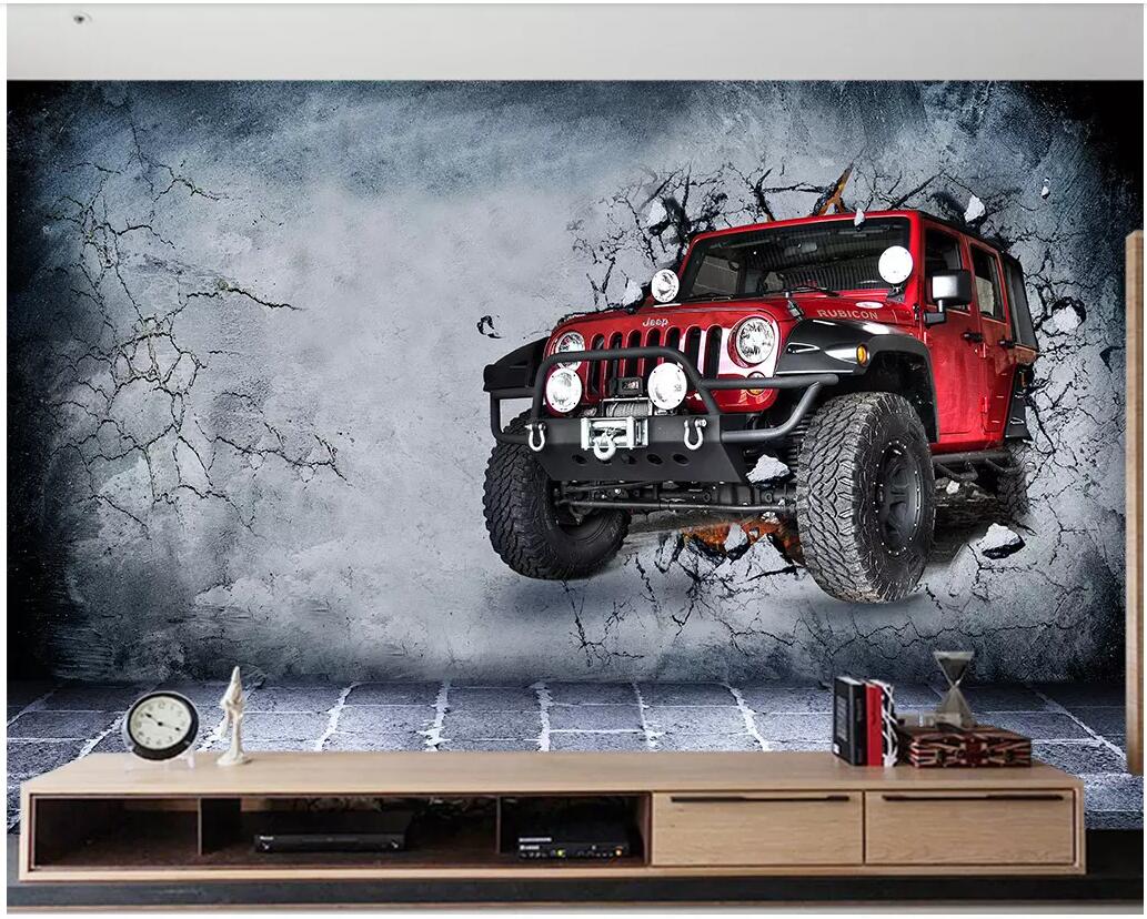 

WDBH 3d wallpaper custom photo Vintage luxury car breaking wall background home decor 3d wall murals wallpaper for walls 3 d living room, Non-woven