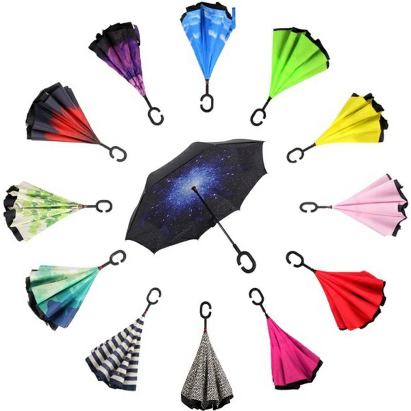 

Outdoor Inverted Umbrella Windproof Inside Out Reverse Umbrellas Folding Double Layer Sunny Rainy C-Hook Umbrella 63 Colors, Multicolors