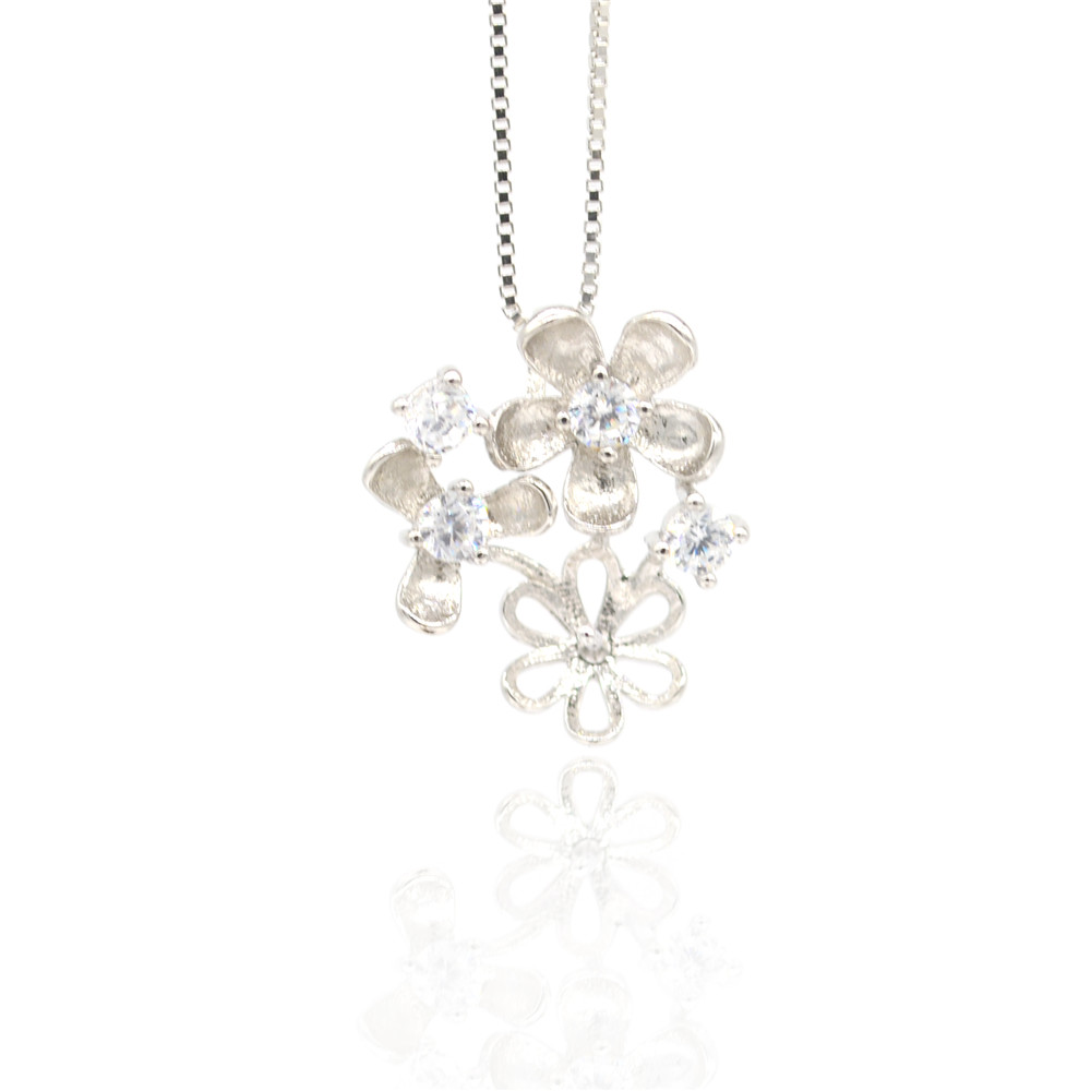Flower modelling pendant fittingsS925 sterling silver collars drop empty,DIY necklace with a pendant-image-437933227