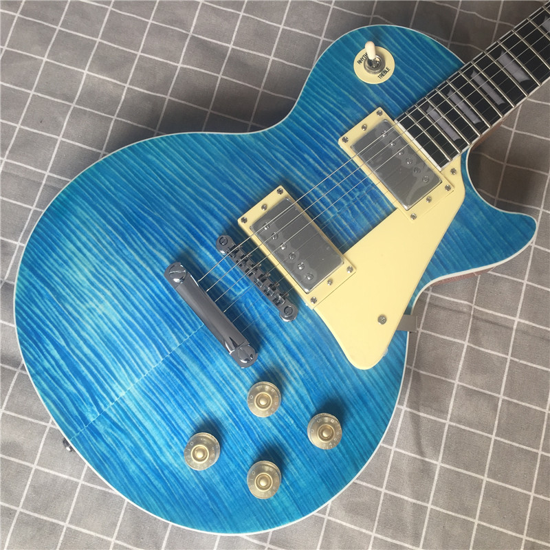 Nouvelle vente chaude guitare électrique avec toit en érable de flamme bleue, en acajou brun, toutes les couleurs sont disponibles, livraison gra