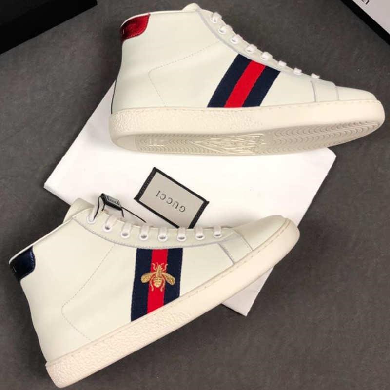 

Ace Embroidered High Top Sneakers Mens Flats With Red Fashion Stripe Leather Green Womens Designer Shoes Trainers Ace Sneaker with Bee, Black;brown