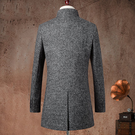 

New Wool Coat Men Business Slim Long Windbreaker Single Button Wool Blend Men Overcoat abrigo para varon LX2321, Black