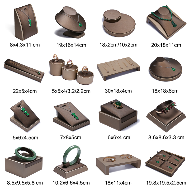 

Finest Brown PU Leather Bracelet Pendant Necklace Jewellery Display Counter Stand Holder Bust Ring Earrings Presentation Shelf