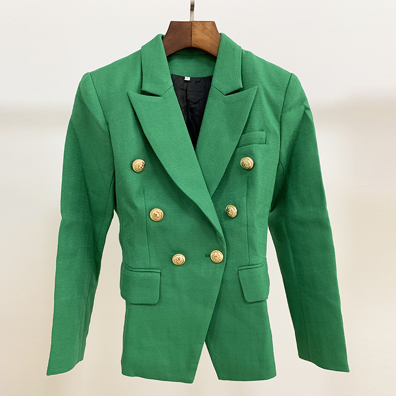 

Excellent quality New Stylish 2020 Designer Career Blazer Jacket Women' Lion Buttons Double Breasted Slim Fitting Blazer Jacket, Green