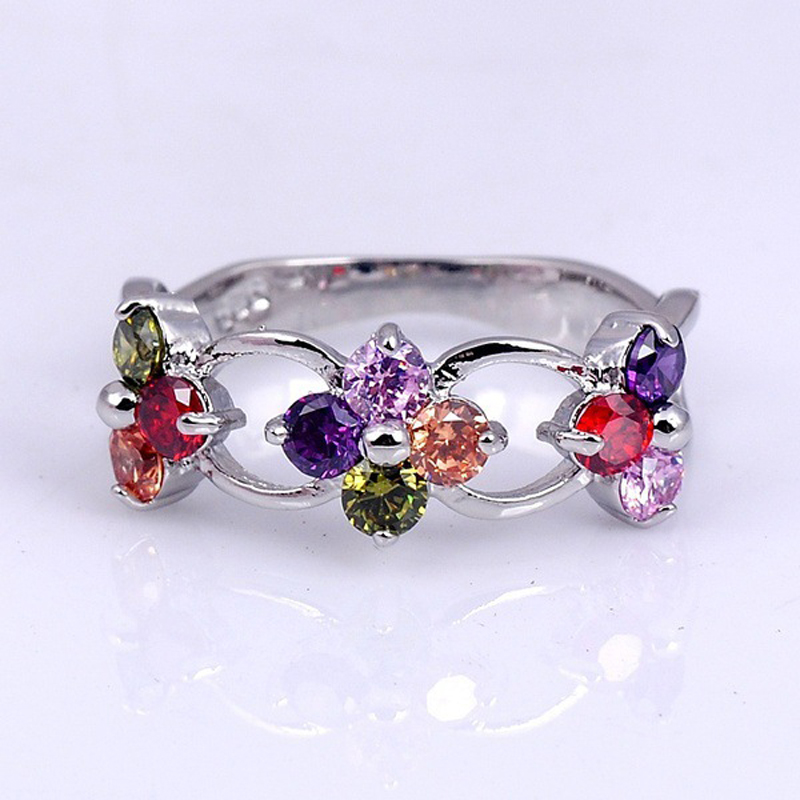 

Delicate Inlaid Multi-colored Zircon Rings for Women Creative Chic Hollow Flower Engagement Rings Party Jewelry Anel Feminino