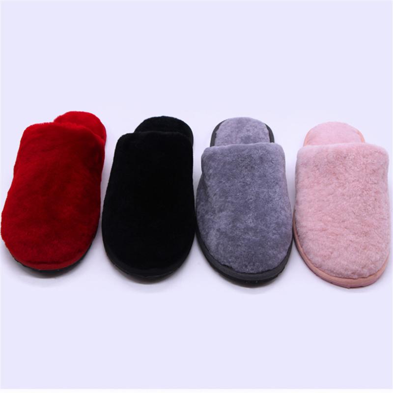 

Women's winter new real wool leather slippers indoor non-slip warmth fashion solid color soft wool leather slippers, Grass-green