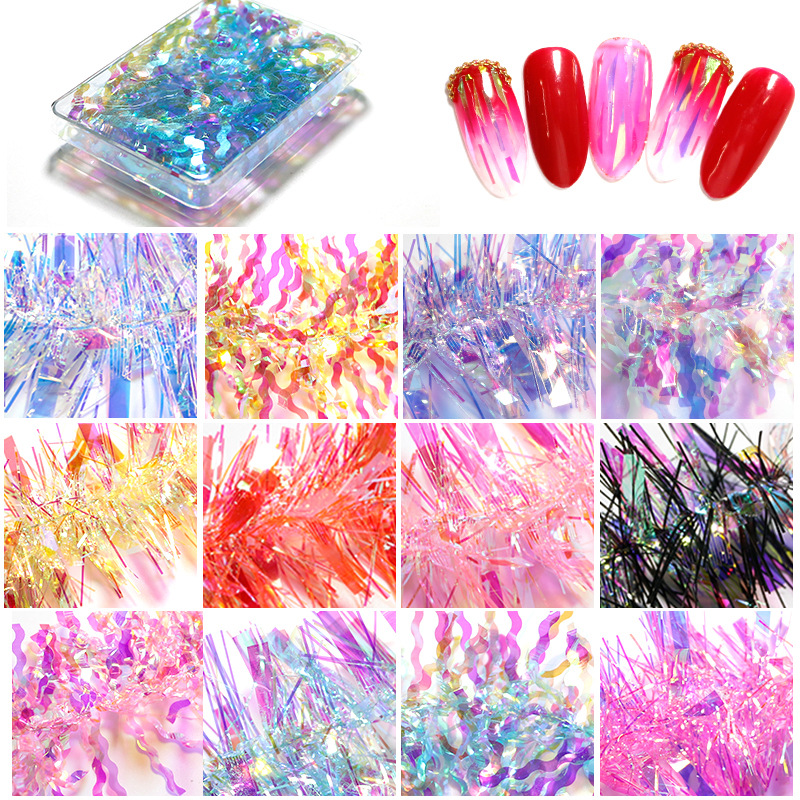 

Nail Art Deco Cellophane ins explosion 12 colors laser colorful aurora mirror sticker DIY Symphony Glass Sticker