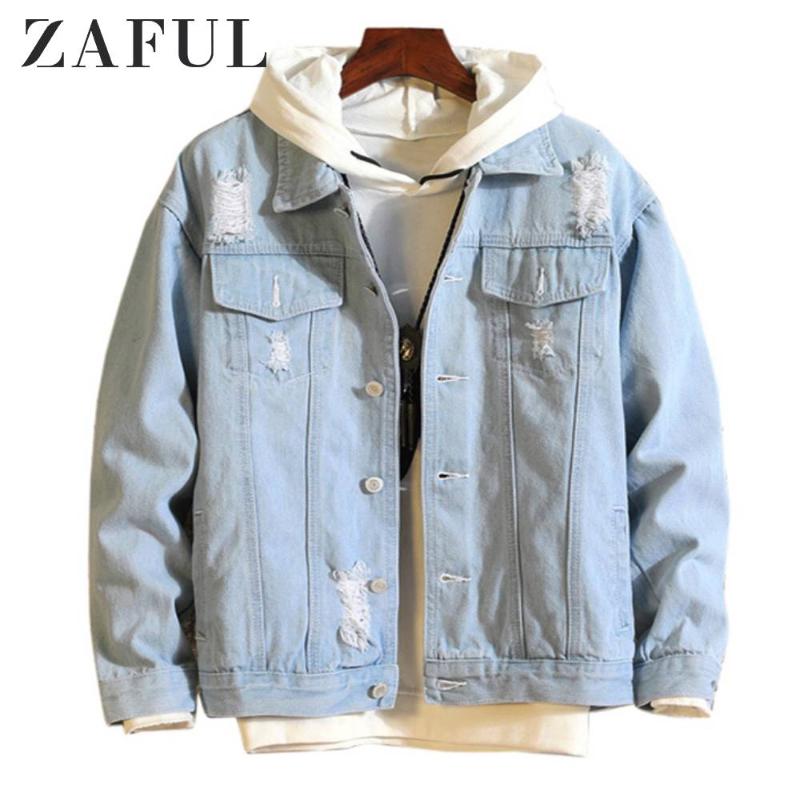 

ZAFUL Jean Jackets Coats Men Detachable Destroy Wash Outerwear 2019 Winter Hip Men Trendy Fashion Bomber Ripped Denim Jacket, Black