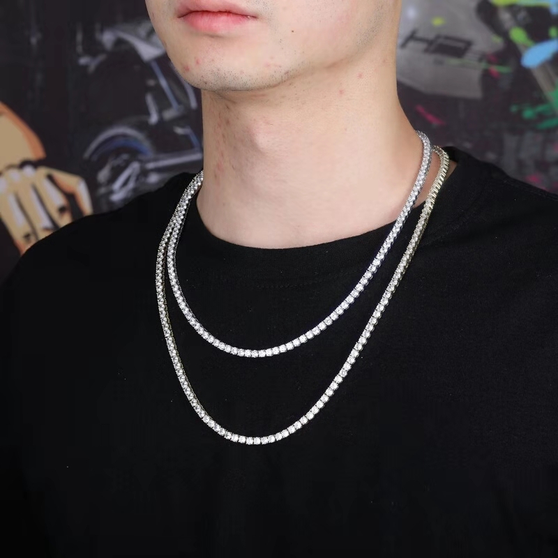 

18 22 inches 4mm iced out chains necklaces for men luxury designer mens bling diamond gold chain necklace zircon tennis chain jewelry gift