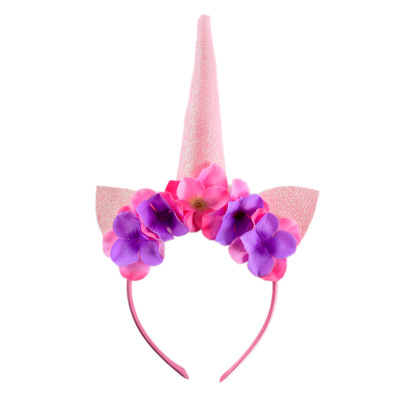 

Children Designer Headbands Girls Brand Hair Sticks with Horn and Flowers 2020 New Fashion Style Novel Style Party Play Wholesale, Blue