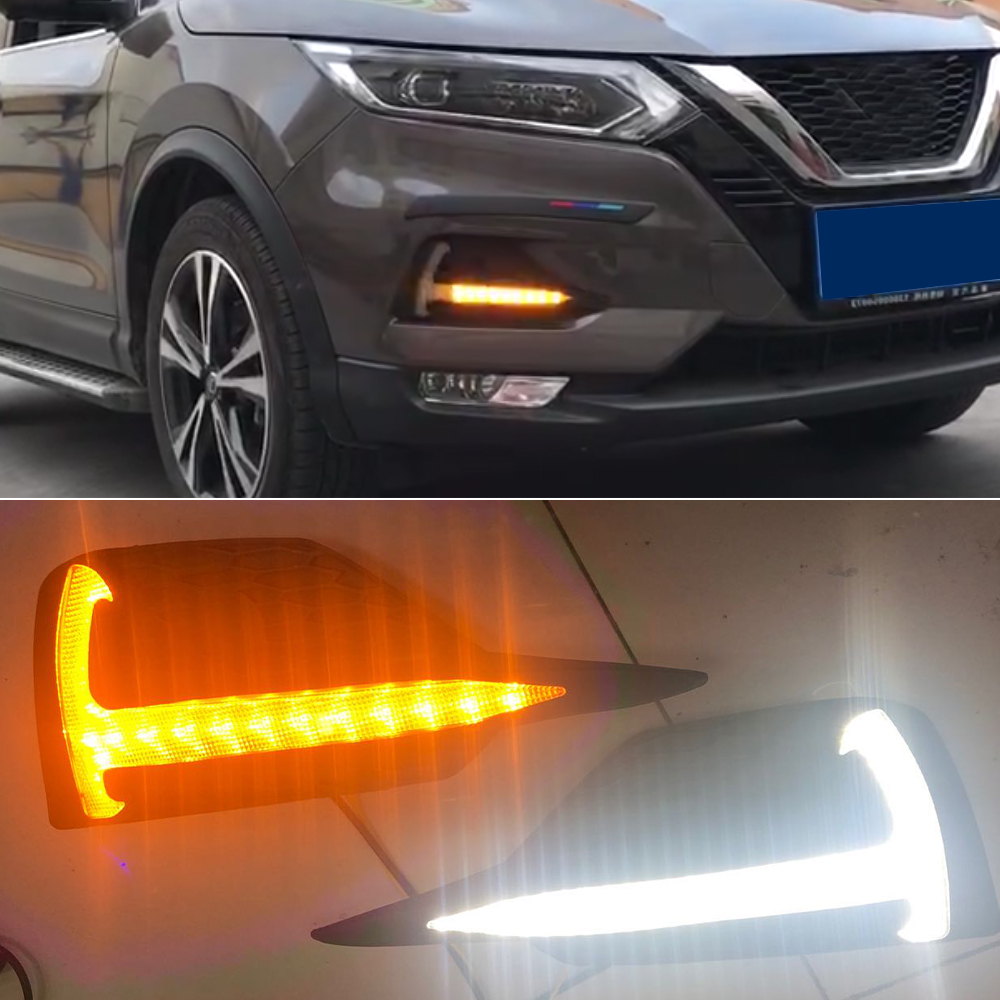 

2Pcs Car LED Daytime Running Light Dynamic Turn Yellow Signal DRL Fog Lamp For Nissan Qashqai 2019 2020