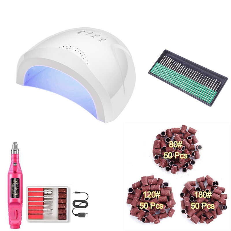 

48w Nail Lamp Art Drill Bit Professional Equipment Suitable With Sandpaper Roll Polisher Heads Nail Dry UV Led Light HIAISB