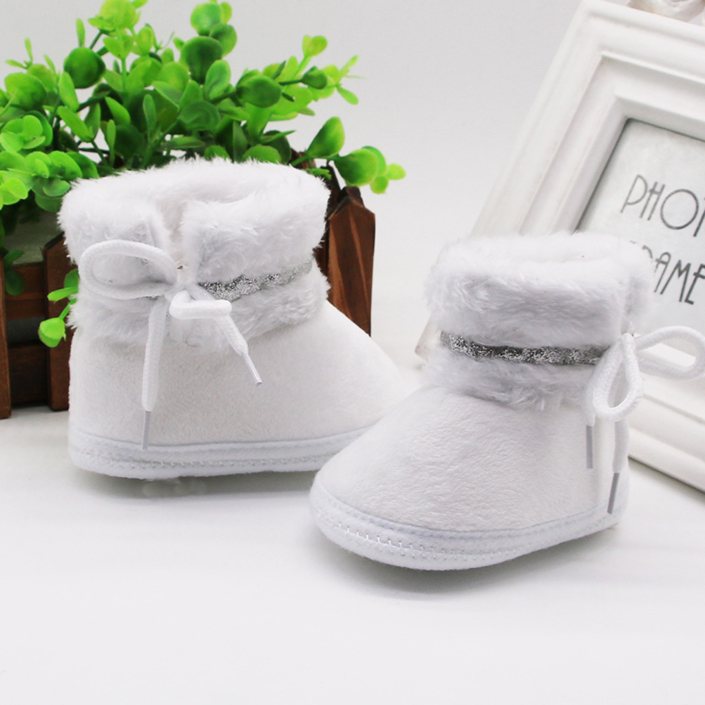 

Newborn Baby Girls Cashmere Plush Patchwork Winter Boots Infant Girl Bandage Fashion Warm Shoes Toddler Girls Cute Snow Boots