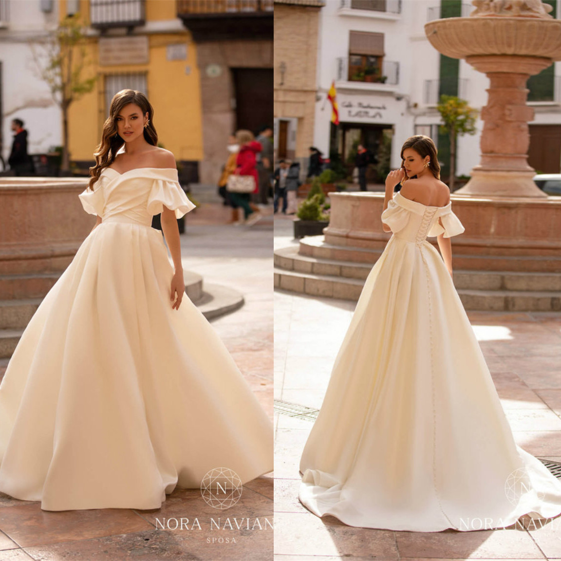 2021 New Wedding Dresses Sexy Off Shoulder Lace-up Back Bridal Gowns Custom Made Lace Satin Sweep Train A-Line Beach Wedding Dress
