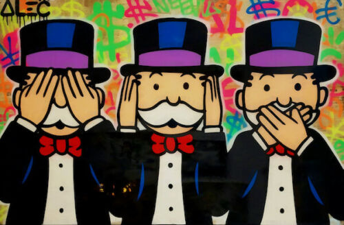 

Alec Monopoly Oil Painting On Canvas Graffiti Art Three Monkeys tribute Wall Art Home Decor Handpainted &HD Print Large Picture 190919