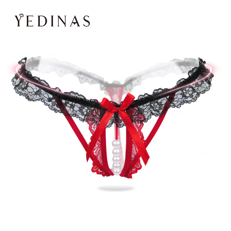 

Yedinas Open Back Panties Sexy Women Solid Beading Lace Panties For Women Thongs And G Strings Transparent Ladies Underwear New, Red