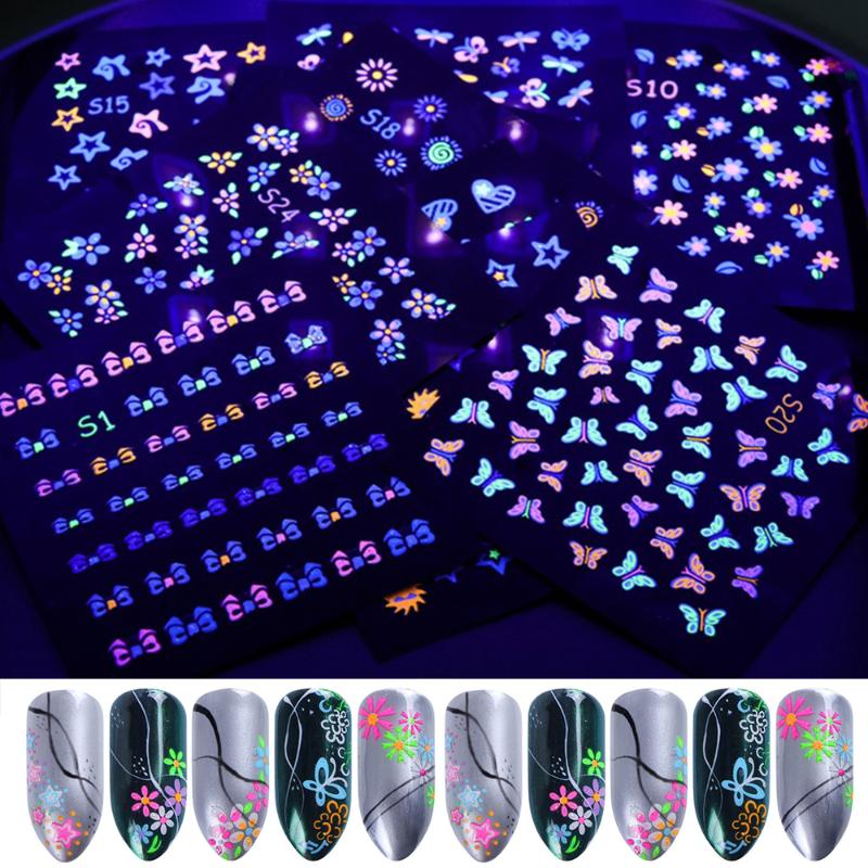

24 pcs 3D Luminous Colorful Butterfly Attractive Stickers For Nails Acrylic DIY Flower Slider Adhesive Decal Glow in the Dark, White