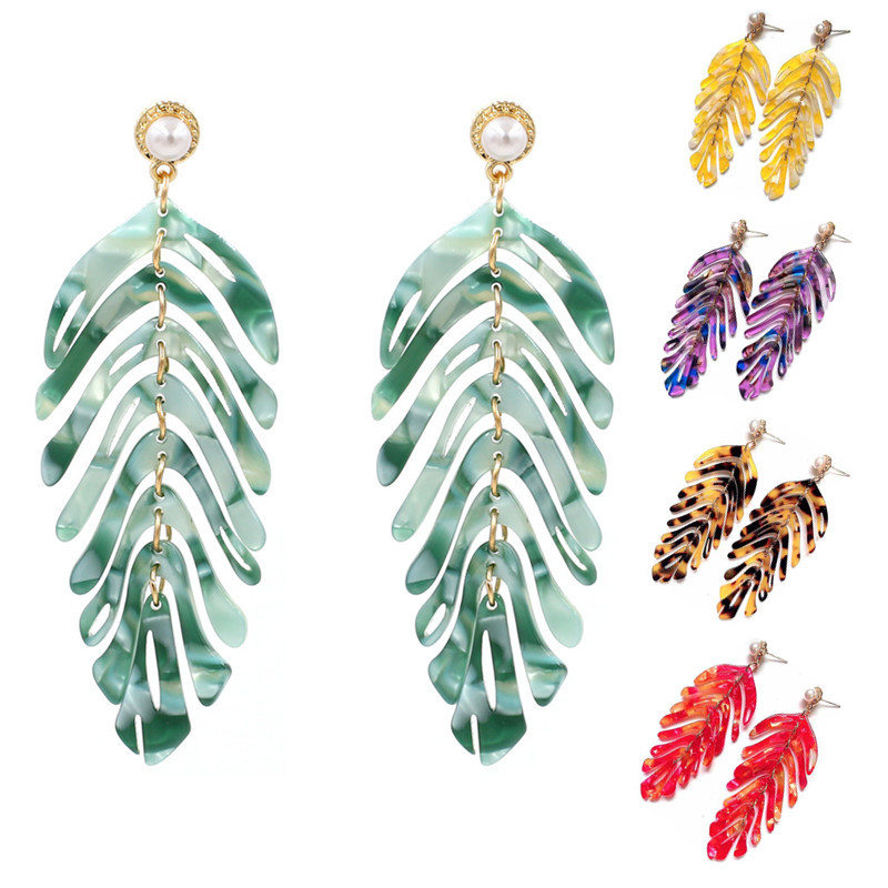 

6 Colors Leaf Acrylic Resin Leopard Print Lady Earrings Acetate Tree leaves Fashion Bohemian Style Geometric Party Jewelry Gifts