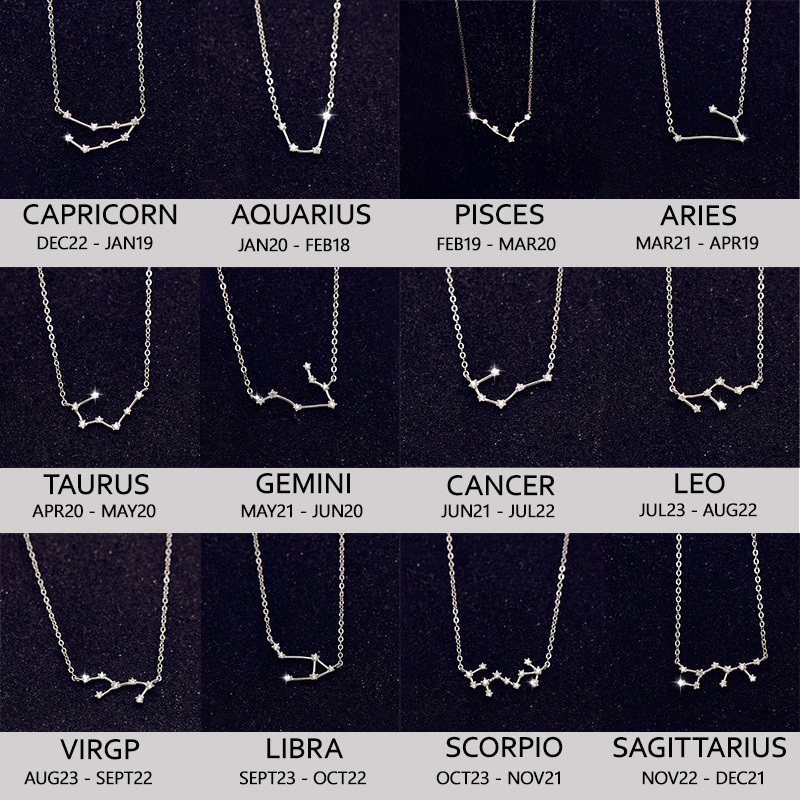 

925 Sterling Silver Zodiac Necklace Celestial Personalized Jewelry Best Friend Gift Constellation Necklace