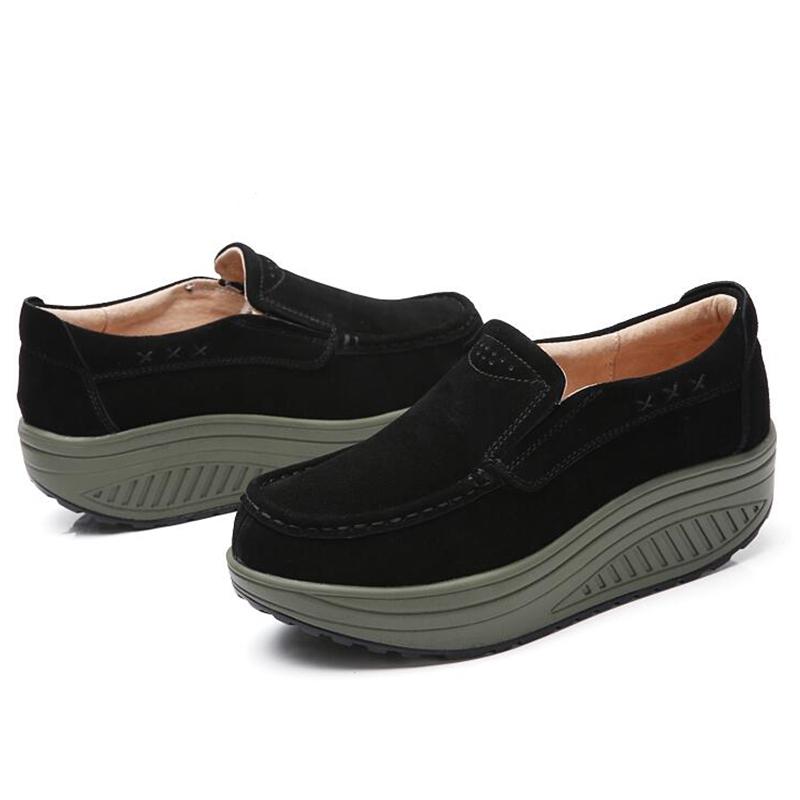 Chaussures de Swing en cuir véritable pour femmes, chaussures tonifiantes à enfiler, compensées de 5CM, augmentant la hauteur, amincissantes, off