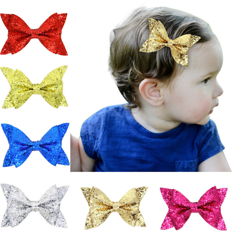 

New Children Bowknots Hair Accessories Sequin Bow Barrettes Baby Girl Girl Hair Clips gift Free shipping, Mixed