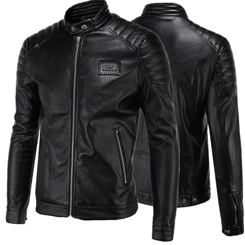 

Fashion Elegant MEN'S Leather Clothing Carrie Leather Simple Locomotive Korean-style Slim Fit Stand Collar Large Size Leath, Black and white with pattern