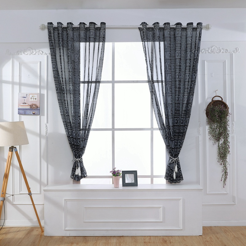 

Grommet Curtain For Living Room Bedroom Home Christmas Style Merry Letters Printed Window Semi Sheer Panel Curtain, White