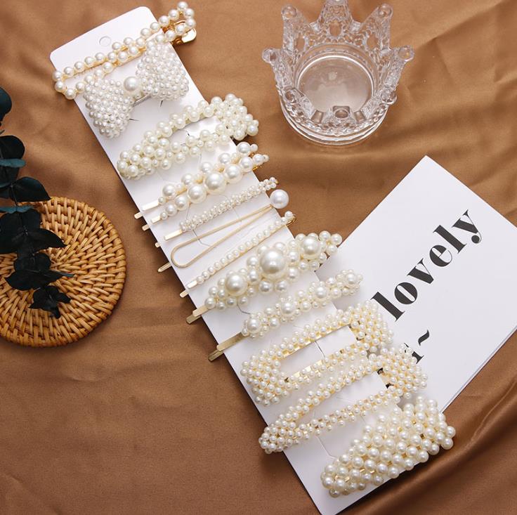 

12set/lot (1set=13pcs) Cute Woman Design Pearls Hairpins Creative Girl Hair Clips Baby Barrettes Lady Party Hair Jewelry Accessories Gift, Black;brown