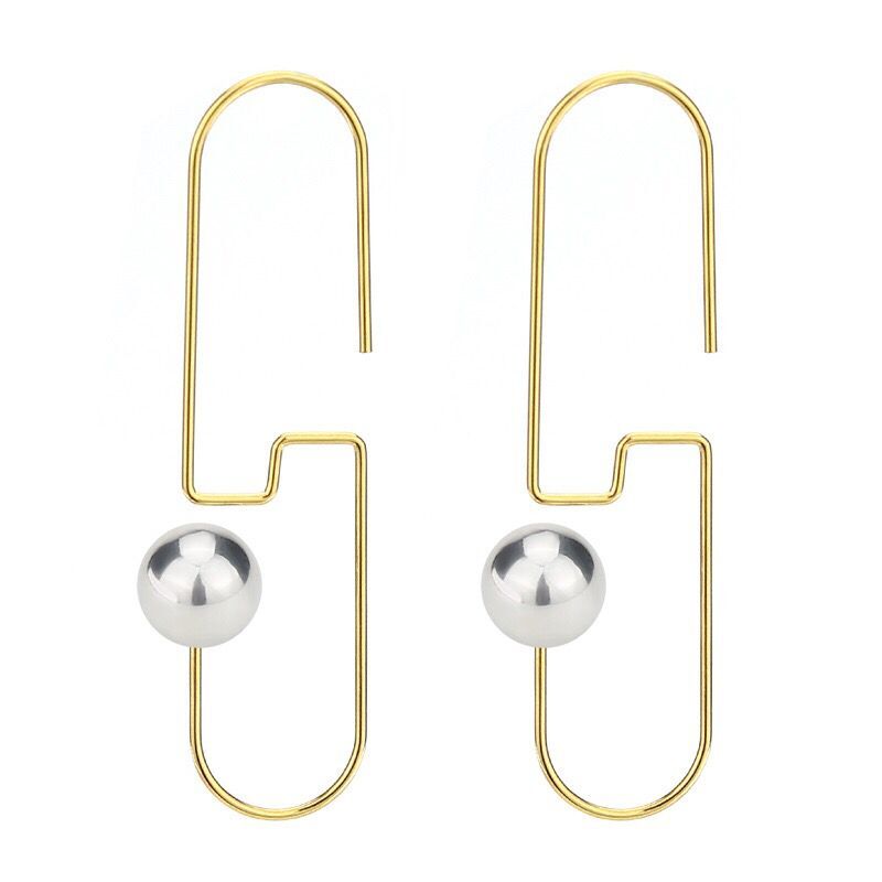 

Wholesale (TE-0097) Titanium steel Beads Paper clip Hook Earrings For Women Jewelry Gold / White Color, Golden;silver
