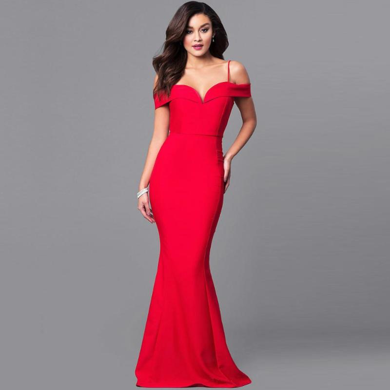 

Women' Sexy Strap Off Shoulder Evening Party Dress Solid Color Long Formal Dresses, Black