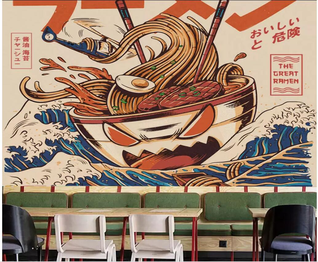 

3d wallpaper custom photo Hand-painted color Japanese ramen restaurant snack bar restaurant decor 3d wall murals wallpaper for walls 3 d, Non-woven wallpaper