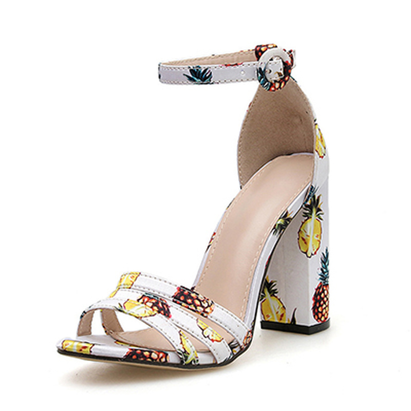 

LEOPARD LAND Women's High Heels New Wild Thick Heels Large Size Buckle Women's Shoes Side Hollow Fruit Color Sandals ZL, Flower