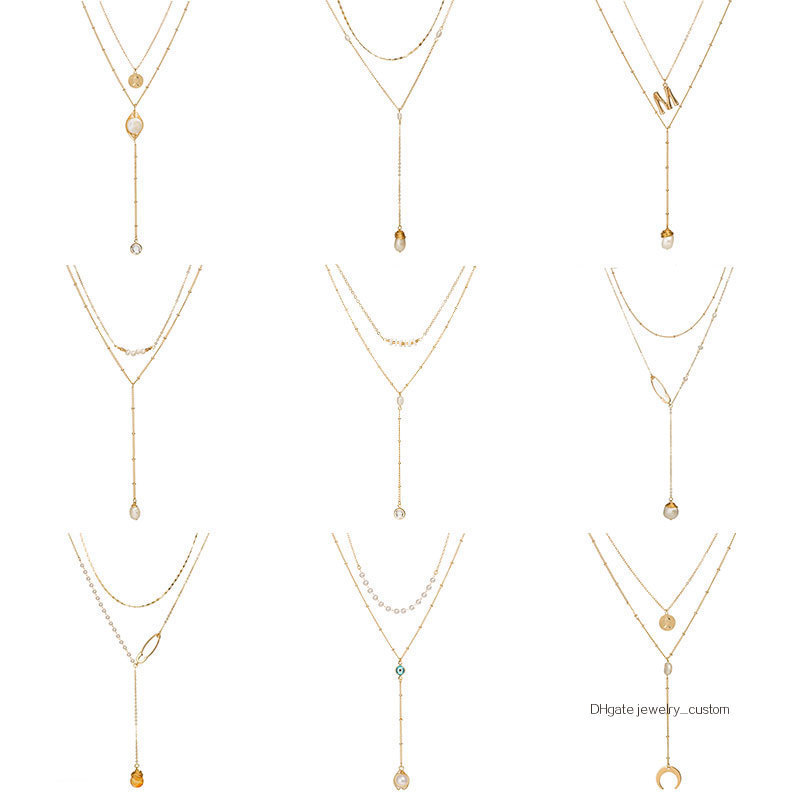 

Multi-storey Necklace Personality Moon Natural Stone Man's Head Pearl Pendeloque Cut