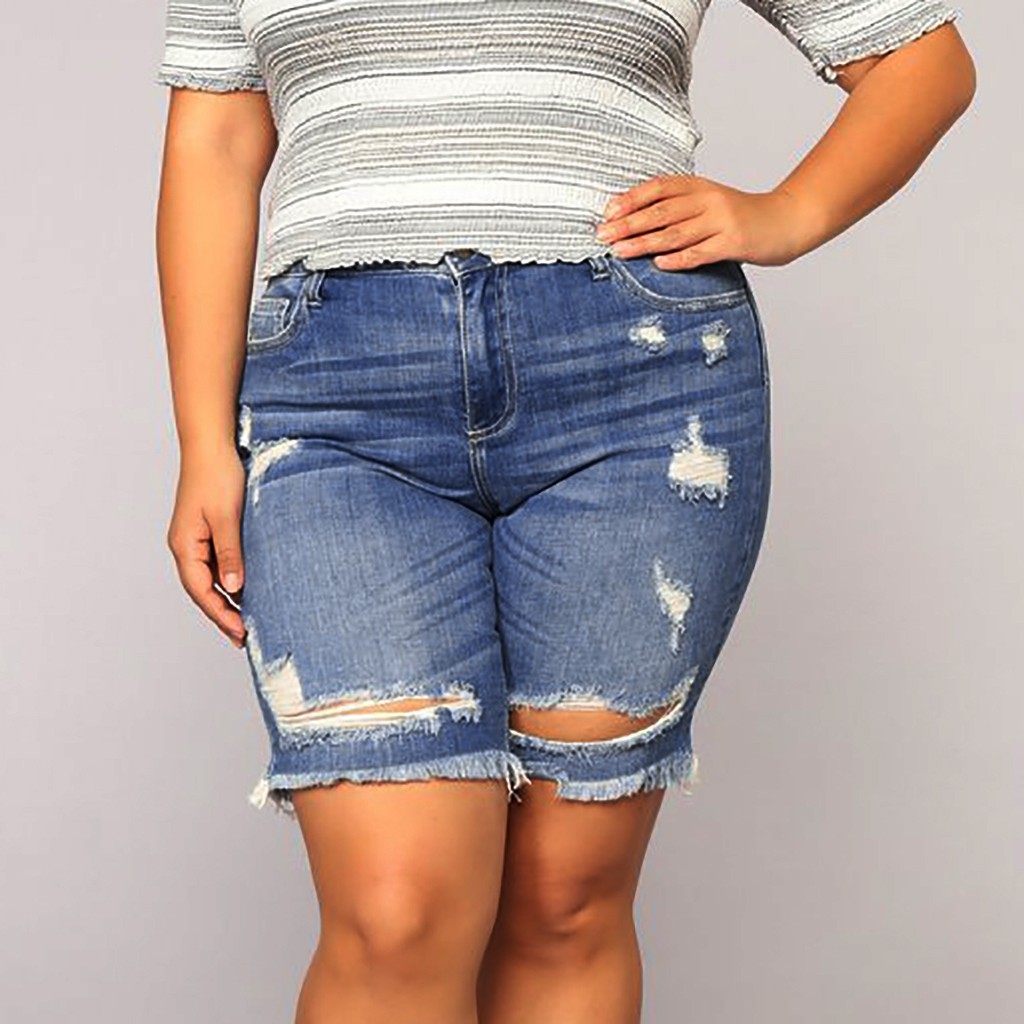 

MUQGEW New high waist jeans plus size Women Summer Short Jeans Denim Female Pockets Wash Denim Shorts pantalon femme jeans#y3, Blue