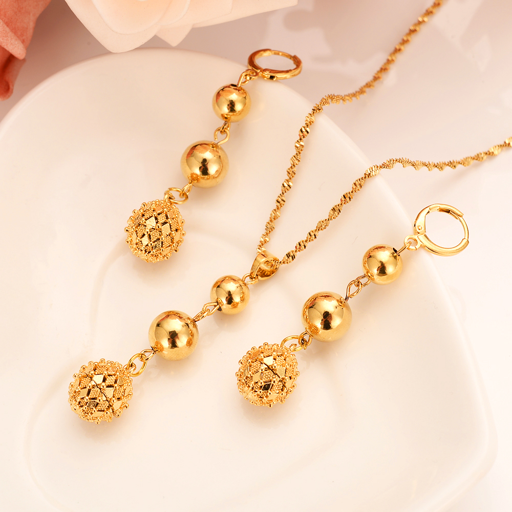 

dubai india gold color beads earring necklace Set Women Party Gift Jewelry Sets daily wear mother gift DIY charms women girls Fine Jewelry, Golden