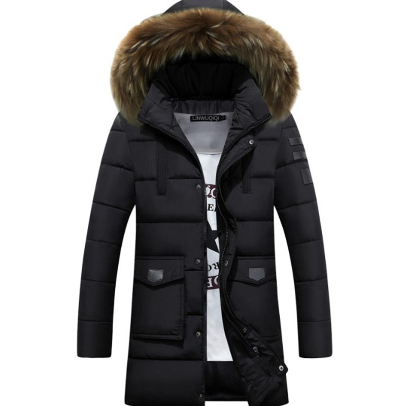 

Nice Men Medium Long Hooded Jackets Coat Winter Thicken Warm Male Outerwear Parkas Fur Collar Dismountable Cotton-padded Jacket, Khaki