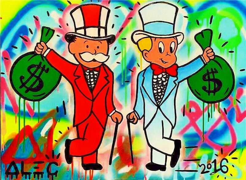 

Alec Monopoly Oil Painting On Canvas Graffiti Art Wall Decor Money Bag Wall Art Home Decor Handpainted &HD Print 191013