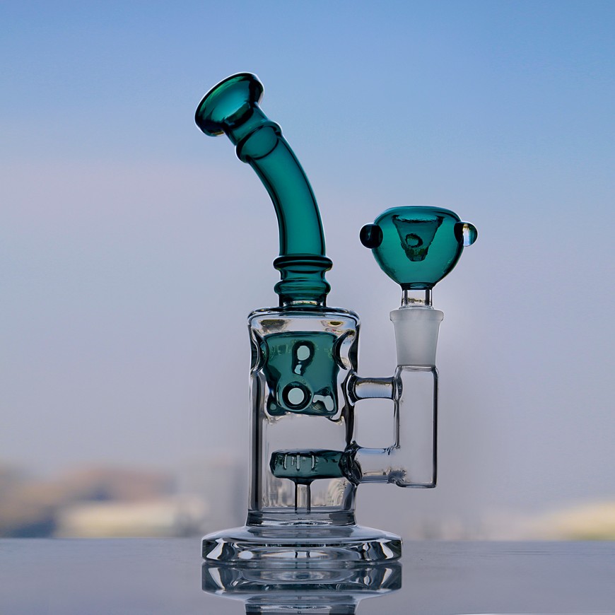

Purple Bong Klein Recycler Bong Water Pipes Small Bongs Hookahs Heady Dab Rigs With 14mm Bowl Shisha 8.5''