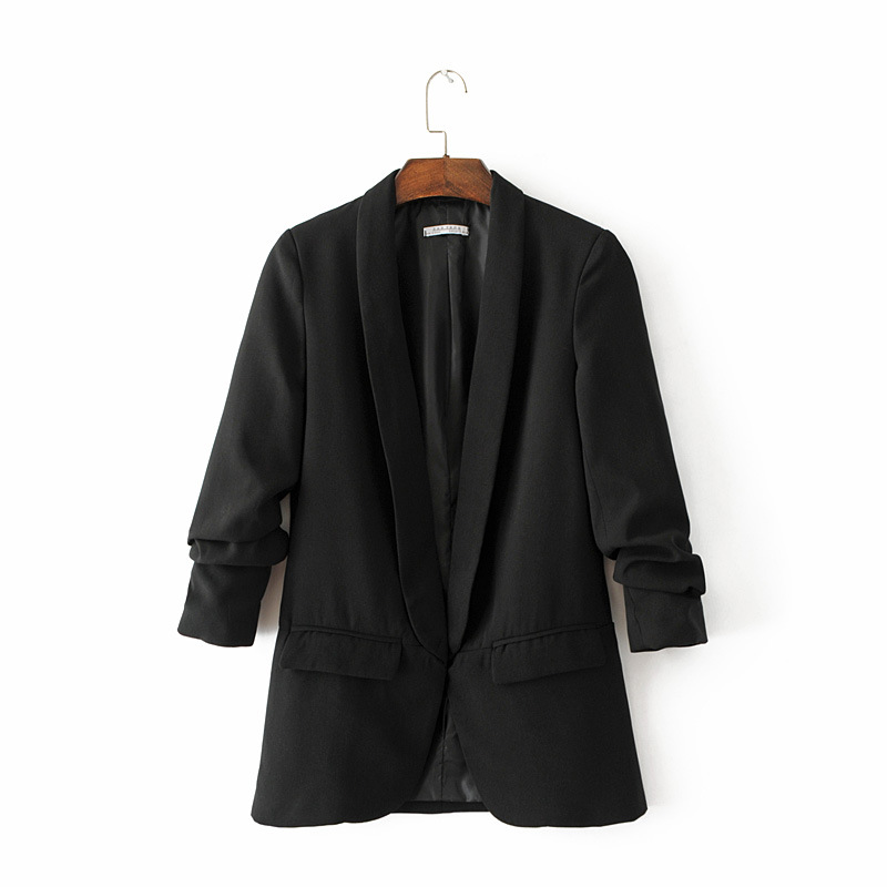 

2020 autumn women long blazers Korean style solid jackets three quarter sleeve with pockets casual slim outwear blaser feminino, Black