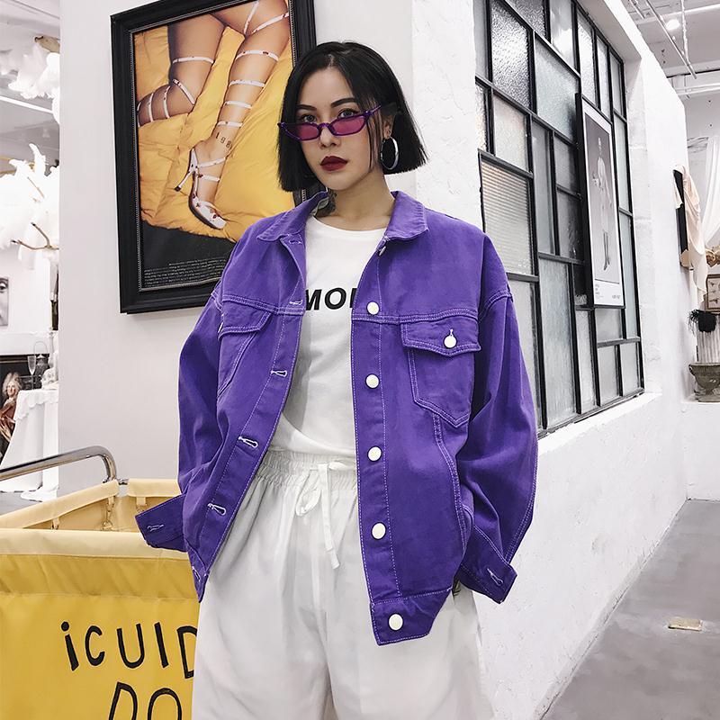 

Purple Denim jacket Autumn Spring New Casual Jean Jackets Women Long Sleeve Oversized Single Breasted Jacket Basic Coats CC333, Lavender