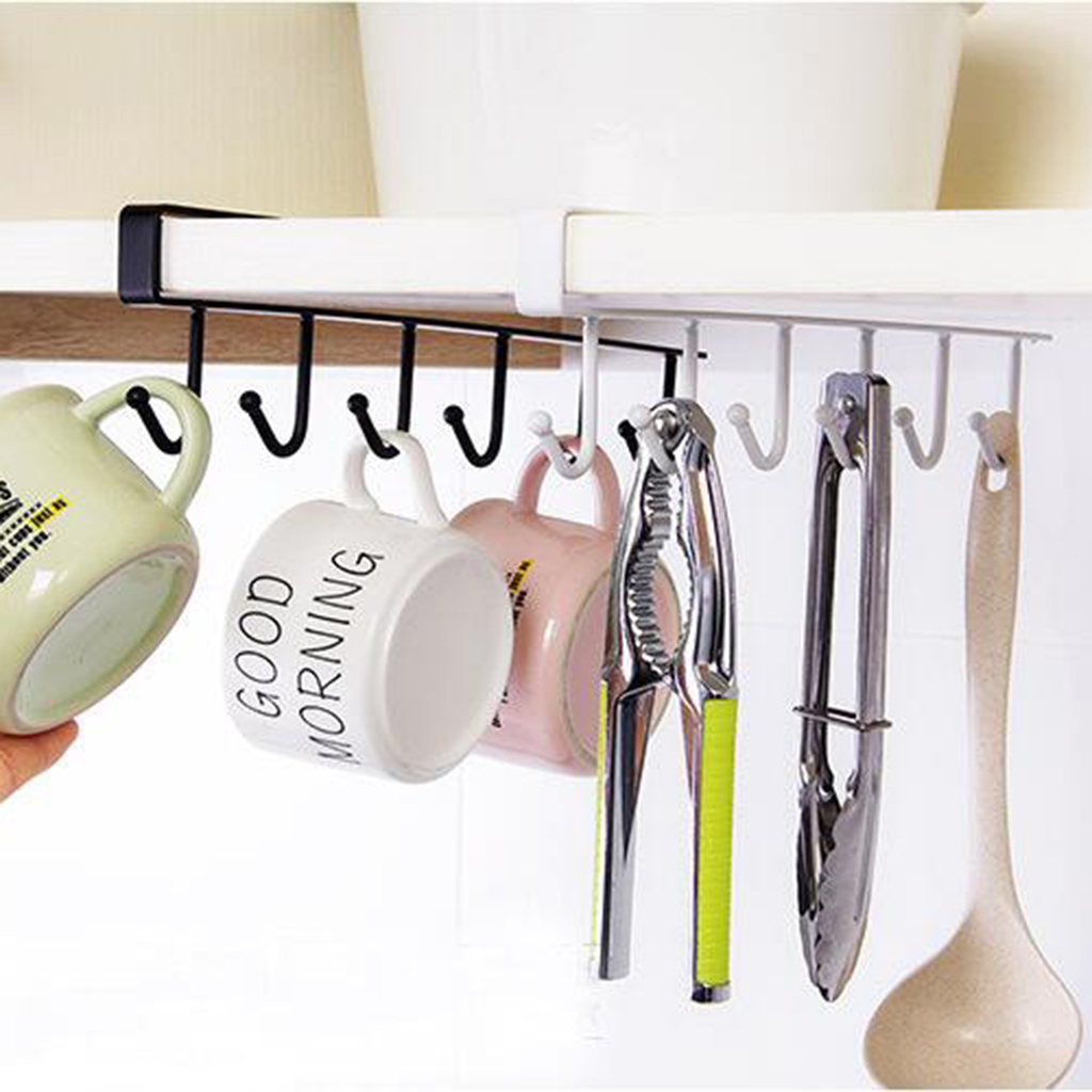 

2pcs 6 hook wine glass rack under cabinet wine glass holder mug hooks hanging rack coffee cup holder mug white