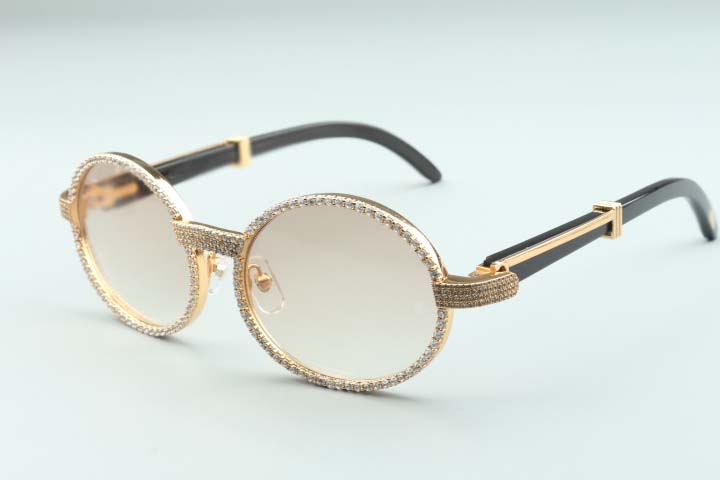 

2020 new natural black horn diamond sunglasses 7550178-B4 high quality full frame wrapped diamond sunglasses frame size: 55-22-140mm
