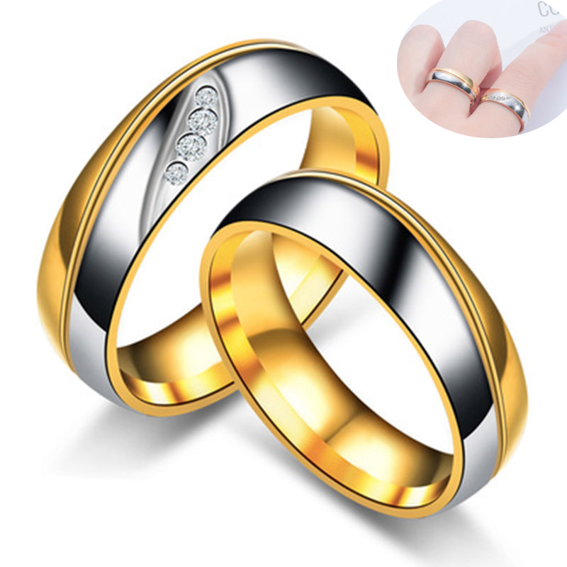 

crystal couple Rings Stainless Steel Crystal Ring Diamond Couple Wedding Rings Band Ring Fashion Jewelry Drop SHip, Silver