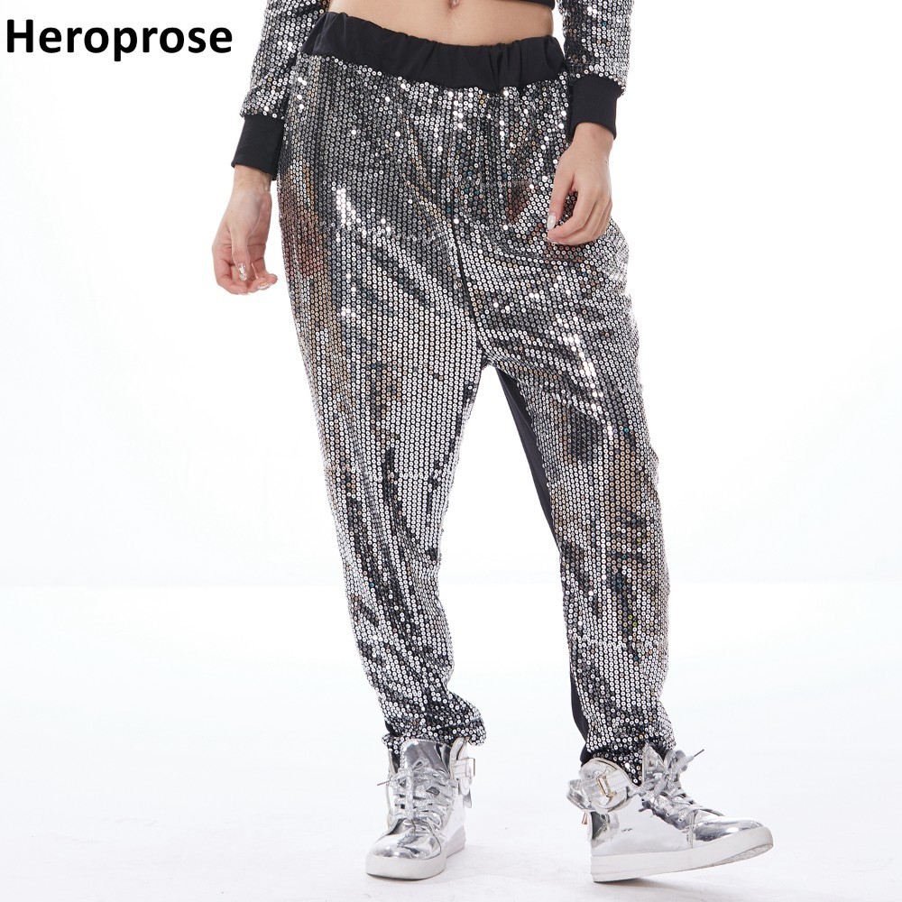 

2019 New Fashion Female Harem Pants Women Big Crotch Personalized Kids Adult Hip Hop Dance Stage Performance Jazz Trousers, Silver